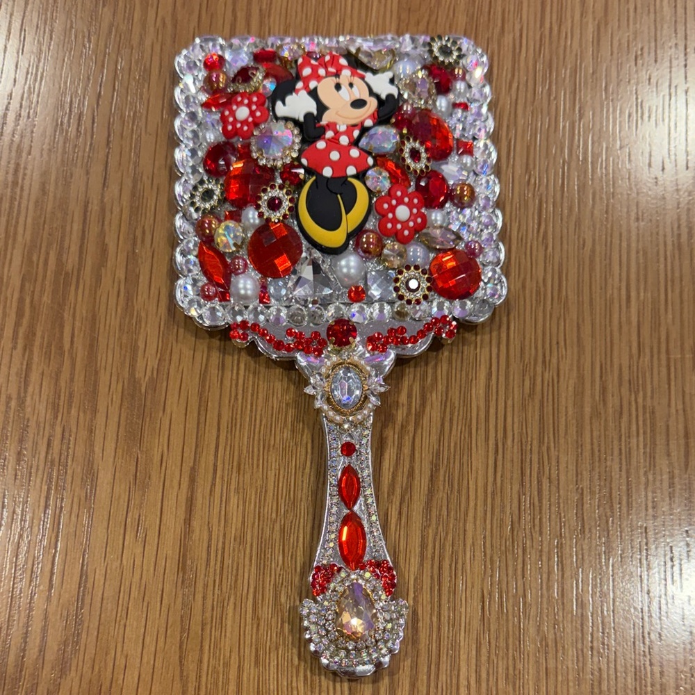 Hand Crafted Red and Silver Decorative Hand Mirror